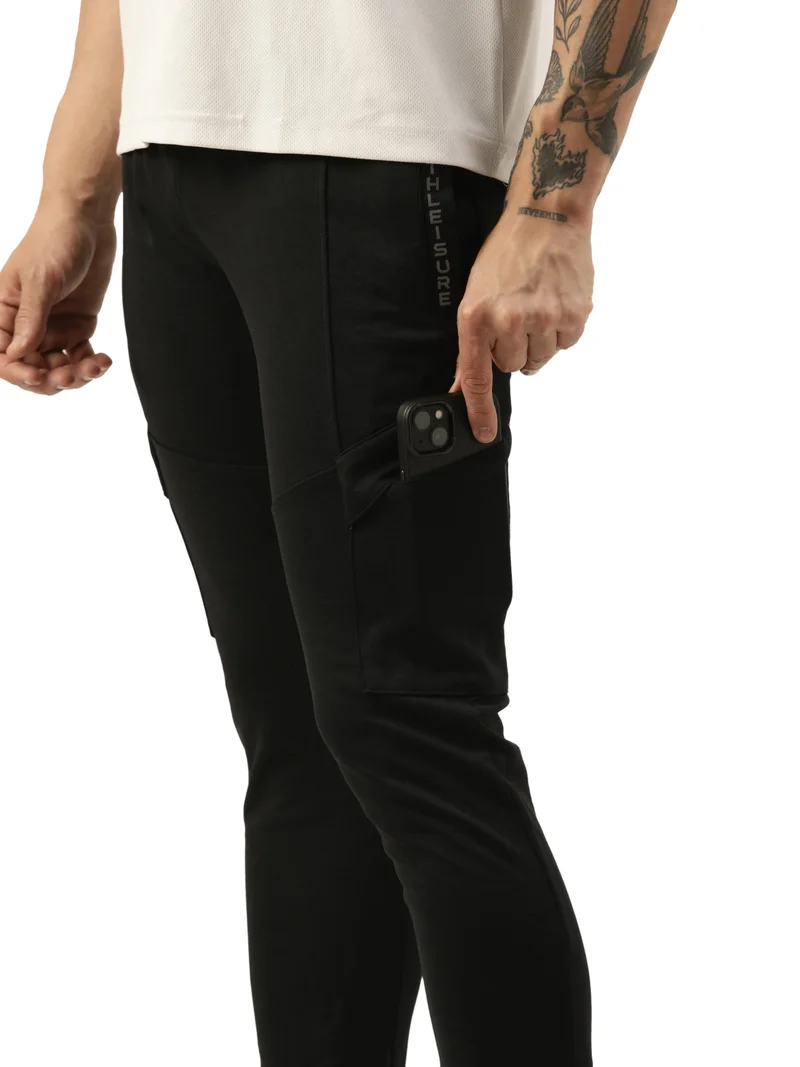 Maniac  Maniac Mens Jogger Printed Black Cutpanel Polyester Sports Slim Fit Jogger for Men | Best Price UAE