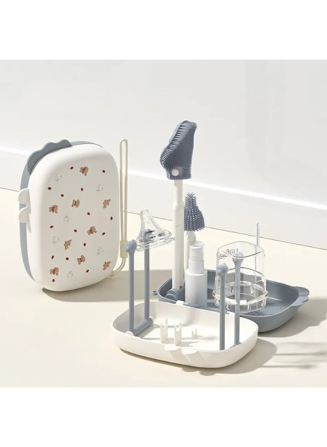 يونيكبيبي مجموعة تنظيف زجاجات الأطفال 6 في 1 مع صندوق تخزين، طقم فرشاة تنظيف سيليكون متعددة الوظائف مع فرشاة للحلمة والشفاط، رف تجفيف قابل للطي، منظم تجفيف زجاجات محمول، خفيف الوزن وسهل الحمل، آمن خالٍ من BPA لتنظيف الزجاجات وأدوات الرضاعة للأطفال والرضع - Image 1