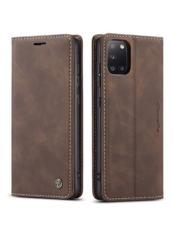 ماركة غير محددة غلاف جلدي بتصميم ريترو ومغناطيس لهاتف Samsung Galaxy A31 باللون القهوة  - Image 1