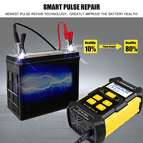 Konnwei شاحن بطارية السيارة KONNWEI 3 في 1، جهاز اختبار البطارية KW510 12 فولت 5 أمبير شاحن ذكي أوتوماتيكي بالكامل، جهاز صيانة إصلاح نبضي، شاحن بطارية منخفض الشحن مزيل الكبريت مع تعويض درجة الحرارة - Image 5