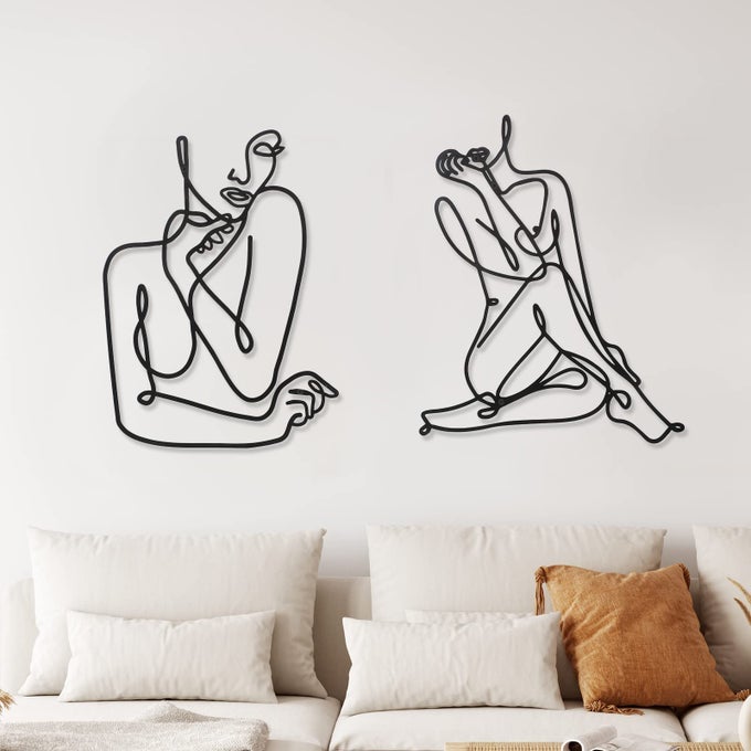 2 PCS METAL MINIMALIST WALL ART DECOR ABSTRACT WOMAN HOME DECOR ROOM DECOR BEDROOM DECOR MODERN WALL DECOR METAL SINGLE LINE ART FEMALE BODY DECOR FOR KITCHEN BATHROOM LIVING ROOM FRESH STYLE
