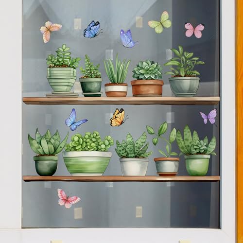MagiMural Plant Window Clings Butterfly Window Stickers for Home Office Hotel Coffee Cafe Glass Windows Decorative Window Decals for Glass Windows - Image 1