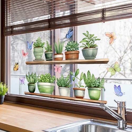 MagiMural Plant Window Clings Butterfly Window Stickers for Home Office Hotel Coffee Cafe Glass Windows Decorative Window Decals for Glass Windows - Image 4