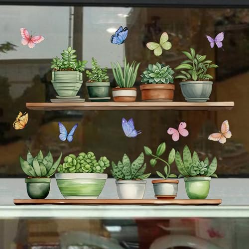 MagiMural Plant Window Clings Butterfly Window Stickers for Home Office Hotel Coffee Cafe Glass Windows Decorative Window Decals for Glass Windows - Image 3