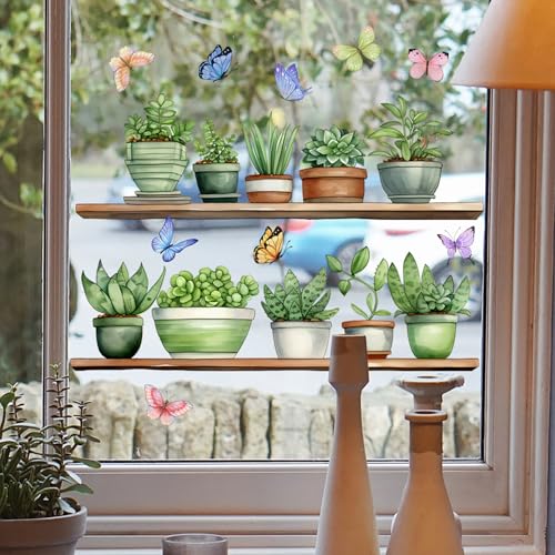 MagiMural Plant Window Clings Butterfly Window Stickers for Home Office Hotel Coffee Cafe Glass Windows Decorative Window Decals for Glass Windows - Image 2