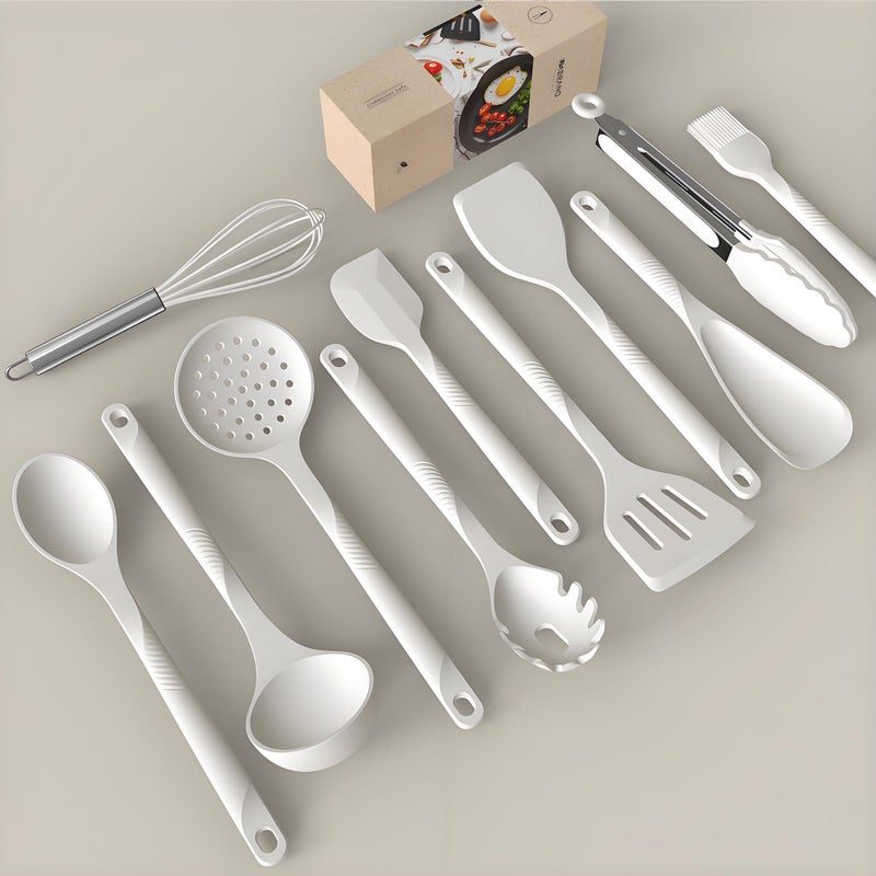 USECANO Silicone Cooking Utensils Set - 600Â°F Heat Resistant, Nonstick Kitchen Utensil Set with Spatulas, Spoons, Whisk, Tongs, BPA Free, Dishwasher Safe, Cream White - Image 2