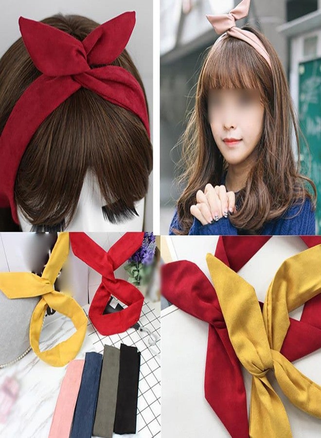 ccHuDE Twist Bow Headband Wired Hair Tie Headband Rabbit Ear Hair Scarf Bowknot Head Wrap Solid Color Cute Hair Band Plain Twisted Hairband Wire Hair Wrap Black - Image 3