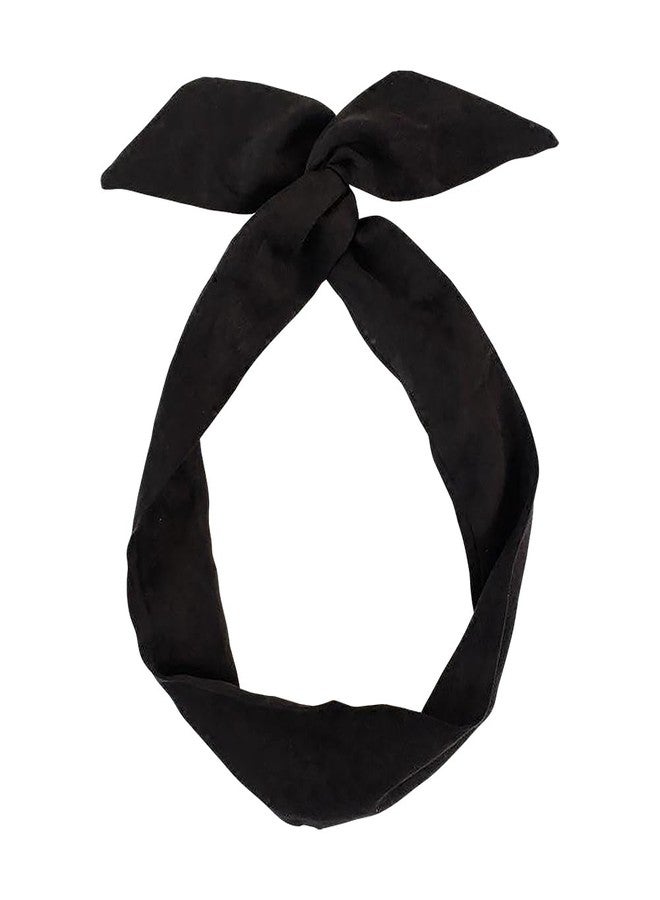 ccHuDE Twist Bow Headband Wired Hair Tie Headband Rabbit Ear Hair Scarf Bowknot Head Wrap Solid Color Cute Hair Band Plain Twisted Hairband Wire Hair Wrap Black - Image 1