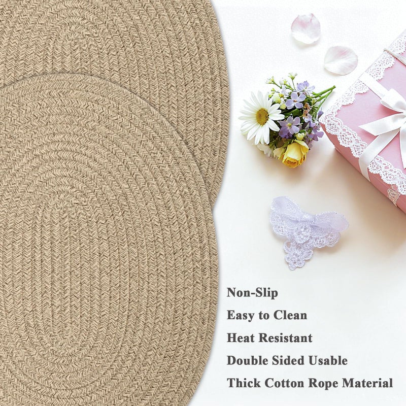 Jukercici Oval Woven Placemats Set of 6, Boho Cotton Rope Braided Table Mats, 17x13 Inches Non Slip Heat Resistant Place Mats for Dining Room, Thick Hot Pads for Farmhouse Kitchen Table Decor. (Brown) - Image 3