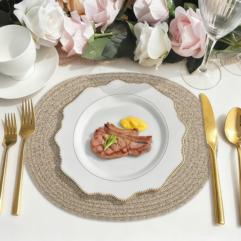 Jukercici Oval Woven Placemats Set of 6, Boho Cotton Rope Braided Table Mats, 17x13 Inches Non Slip Heat Resistant Place Mats for Dining Room, Thick Hot Pads for Farmhouse Kitchen Table Decor. (Brown) - Image 4
