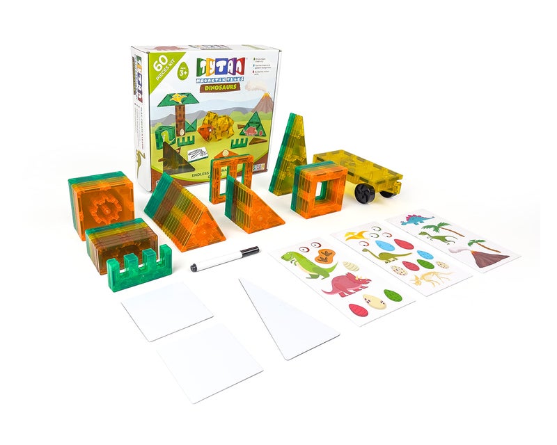 Tytan TILES Dinosaurs 60-Piece Magnetic Tiles Building Set  Dino Safari Land Kids STEM Toy  Creative Play  Shape & Pattern Recognition  Fine Motor Skills  includes Storage Bag  Ages 3 and Up - Image 3
