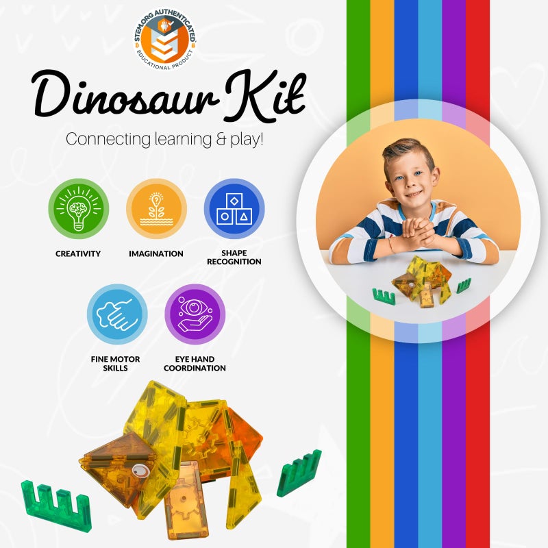 Tytan TILES Dinosaurs 60-Piece Magnetic Tiles Building Set  Dino Safari Land Kids STEM Toy  Creative Play  Shape & Pattern Recognition  Fine Motor Skills  includes Storage Bag  Ages 3 and Up - Image 4