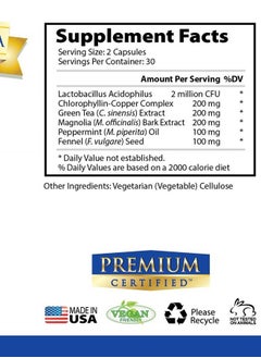 FreshMD- Bad Breath and Body Odor Support - 60 Capsules - All Natural & Vegan Friendly - L. Acidophilus and Chlorophyllin - Third Party Tested, Made in USA