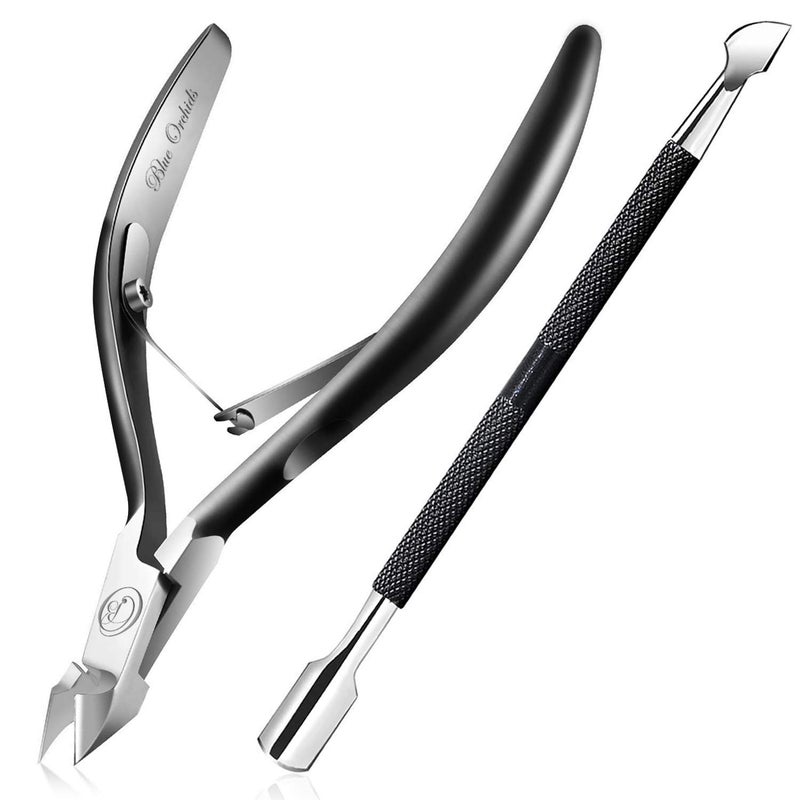 Cuticle Trimmer with Cuticle Pusher Cuticle Remover Cuticle Nipper Professional Stainless Steel Cuticle Cutter Clipper Durable Pedicure Manicure Tools for Fingernails and Toenails Half Jaw