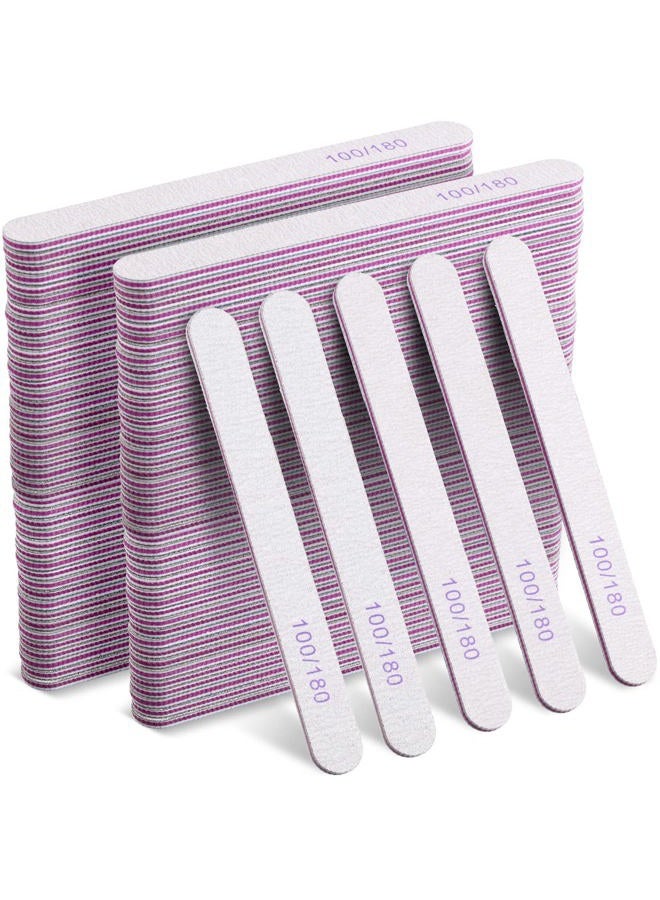 Minatee 150 Pieces 100/180 Grit Nail Files Double Sided Emery Board Washable Emery Boards Reusable Nail Buffers Manicure Tools for Natural Nails Acrylic Nails Home and Salon Use - Image 1