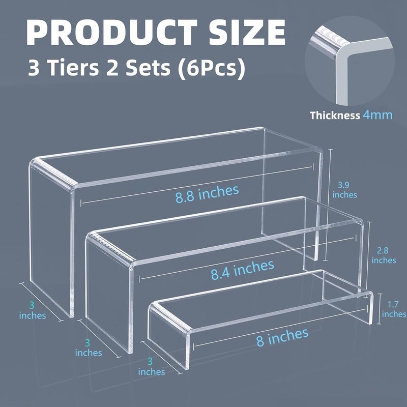 Goabroa Acrylic Display Risers, Clear Rectangle Stands Shelf for Display 6pcs - Image 3