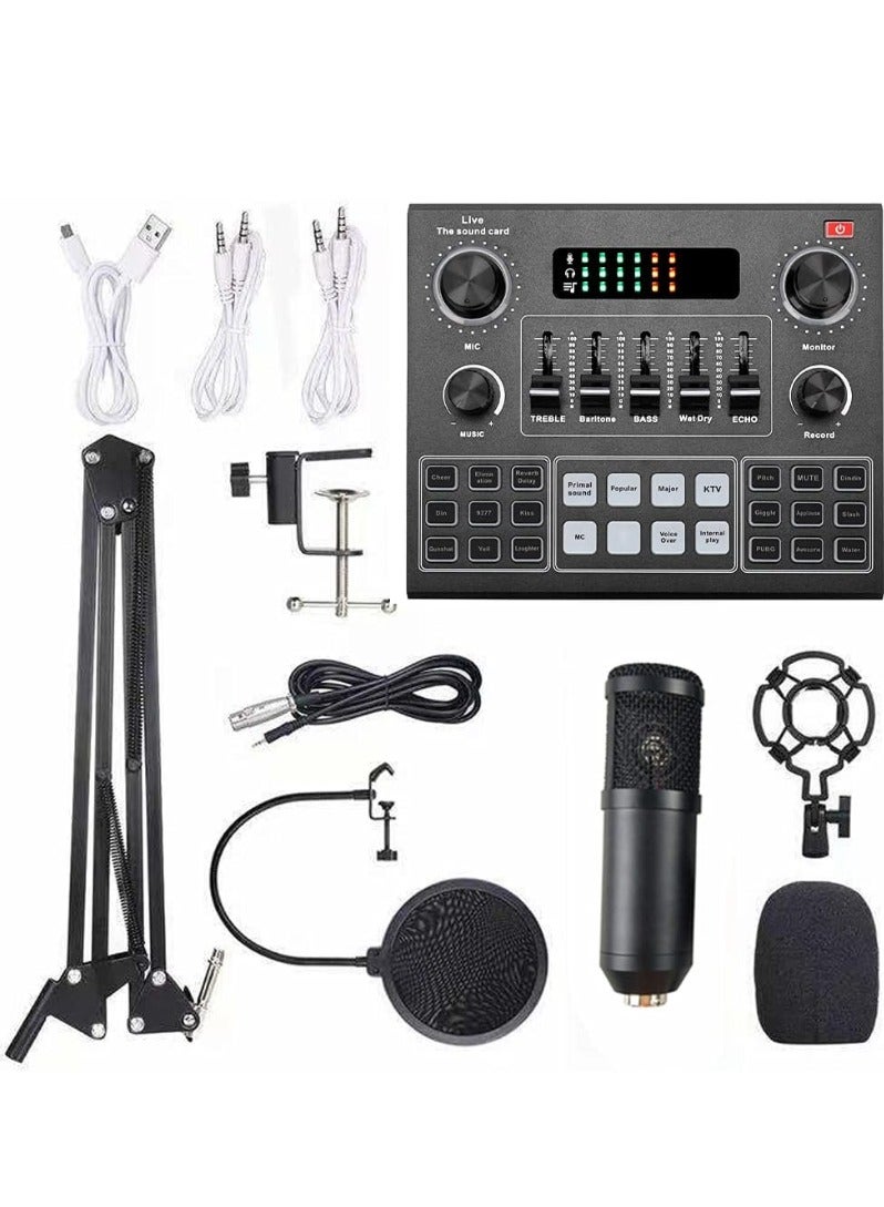 Multifunctional Live V9 Sound Card and BM800 Suspension Microphone Kit Broadcasting Condenser Microphone Set Intelligent Webcast Live Sound Card for Computers and Mobilephone - Image 1