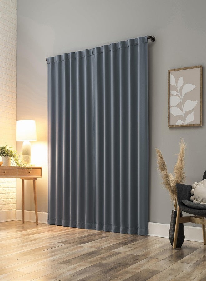 Sun Zero Belize 2-Pack Magnetic Closure Pleated Look Theater Grade 100% Blackout Back Tab Curtain Panel Pair, 52" x 84", Denim Blue - Image 2