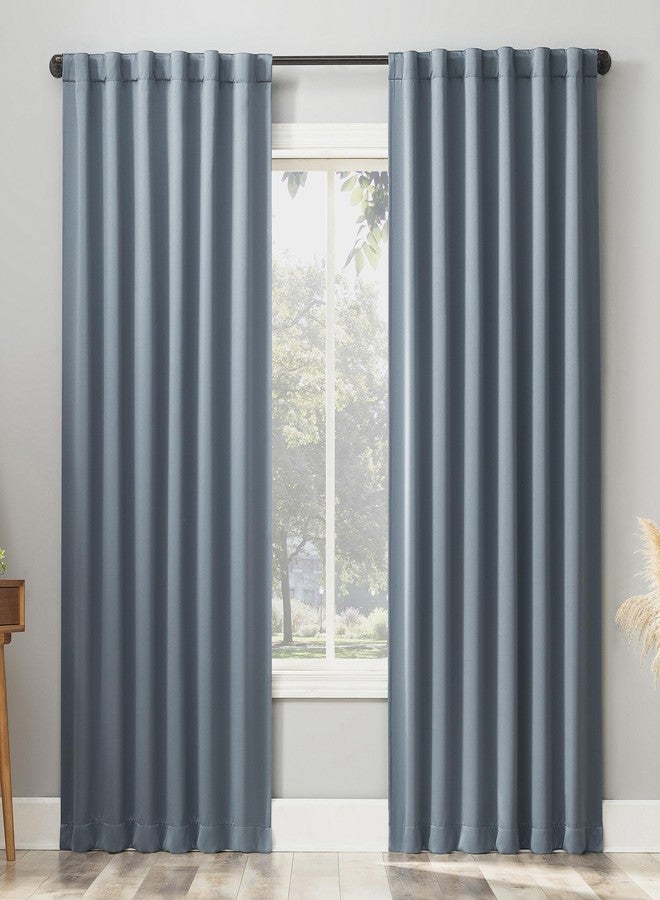 Sun Zero Belize 2-Pack Magnetic Closure Pleated Look Theater Grade 100% Blackout Back Tab Curtain Panel Pair, 52" x 84", Denim Blue - Image 1