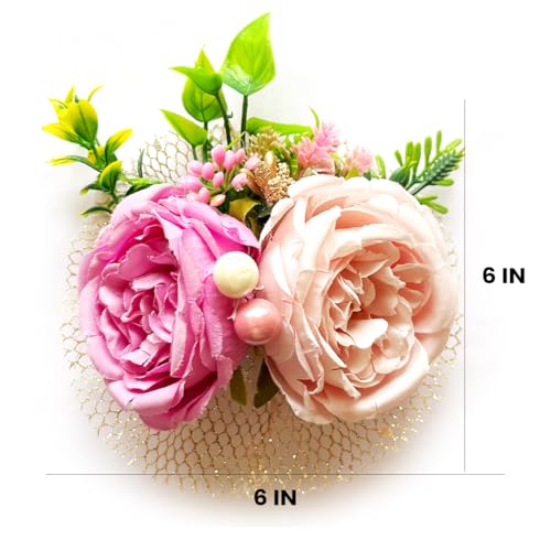 ADIKALA™ Handmade Artificial Cabbage Roses Grass Filler Bunch for Trousseau Packing, Ready to use Flower Brooch Hamper for Decoration, Gift Wrapping Flowers (3, Pink) - Image 3