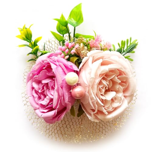 ADIKALA™ Handmade Artificial Cabbage Roses Grass Filler Bunch for Trousseau Packing, Ready to use Flower Brooch Hamper for Decoration, Gift Wrapping Flowers (3, Pink) - Image 5