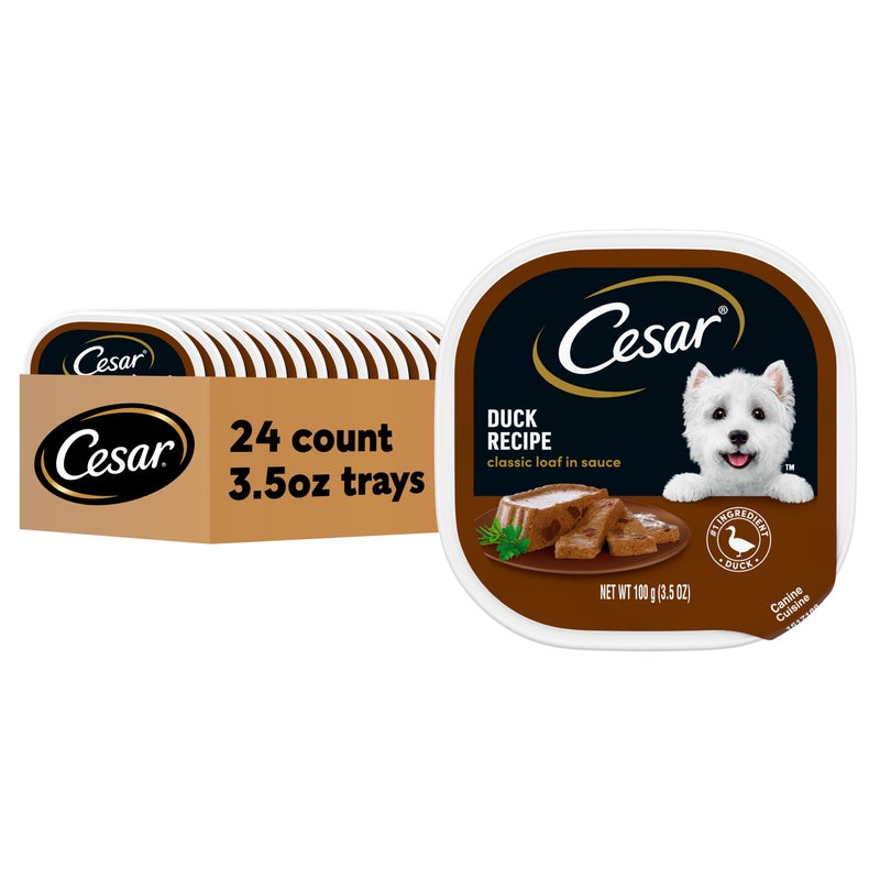 Cesar Wet Dog Food Classic Loaf in Sauce Duck Recipe 35 oz Easy Peel Trays 24 Count Pack of 1
