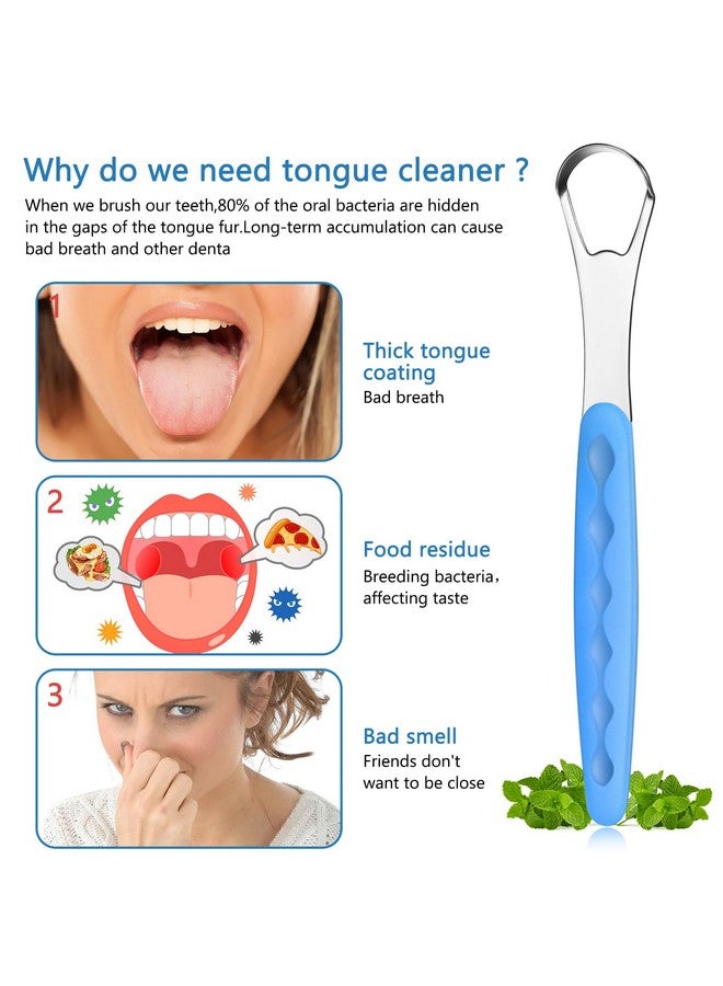 Yinkin 4 Pcs Tongue Scraper Cleaner Adults and Kids Stainless Steel Tongue Brush Metal Tongue Scraper Reduce Bad Breath with Travel Cases for Men Women Oral Mouth (Green, Blue, Black and Purple) - Image 2