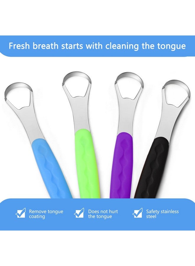 Yinkin 4 Pcs Tongue Scraper Cleaner Adults and Kids Stainless Steel Tongue Brush Metal Tongue Scraper Reduce Bad Breath with Travel Cases for Men Women Oral Mouth (Green, Blue, Black and Purple) - Image 3