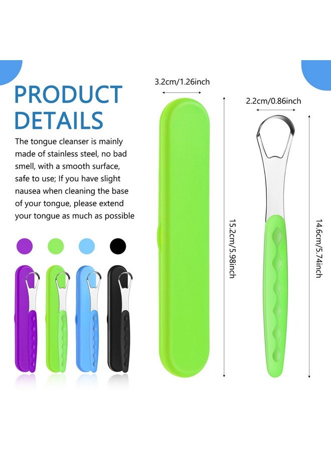 Yinkin 4 Pcs Tongue Scraper Cleaner Adults and Kids Stainless Steel Tongue Brush Metal Tongue Scraper Reduce Bad Breath with Travel Cases for Men Women Oral Mouth (Green, Blue, Black and Purple) - Image 4