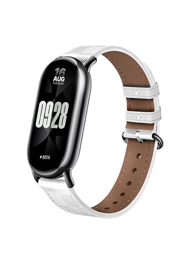 O Ozone Leather Straps For Xiaomi Smart Band 8, Leather Replacement Strap Watch Wrist Band Smart Bracelet Accessories for Women Men - White  - Image 1
