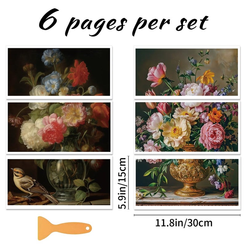 BEUNITONE 6 Sheets Large Flower Rub on Transfers for Furniture Vintage Floral Rub on Transfer Sticker for DIY Crafts Bird Iod Transfers Stickers for Wood Dresser Glass Window Decals Waterproof 6"x12" - Image 2