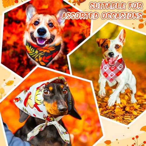Locmeo 100 Pcs Fall Dog Bandanas Bulk Autumn Thanksgiving Day Dog Bandanas Adjustable Pumpkin Maple Leaves Pattern Pet Bibs Triangle Fall Thanksgiving Scarf Costume for Small Medium Pet PuppyM - Image 3