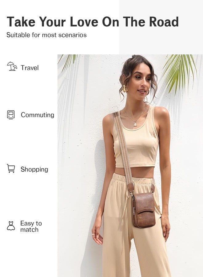 CHOLISS حقيبة كروس صغيرة من الجلد للنساء من تشوليس، مناسبة للسفر، مزودة بفتحات للبطاقات، لون بني، صغيرة، حقيبة كروس للهاتف. - Image 2