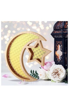 Y&D Ramadan Tray Eid Mubarak Tray Ramadan Kareem Moon Star Shape Tray Decoration Islam Wooden Artistic Moon Star Dessert Tray Ramadan Decorations for Table Moon Star Dessert Tray  - Image 3