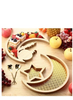Y&D Ramadan Tray Eid Mubarak Tray Ramadan Kareem Moon Star Shape Tray Decoration Islam Wooden Artistic Moon Star Dessert Tray Ramadan Decorations for Table Moon Star Dessert Tray  - Image 4