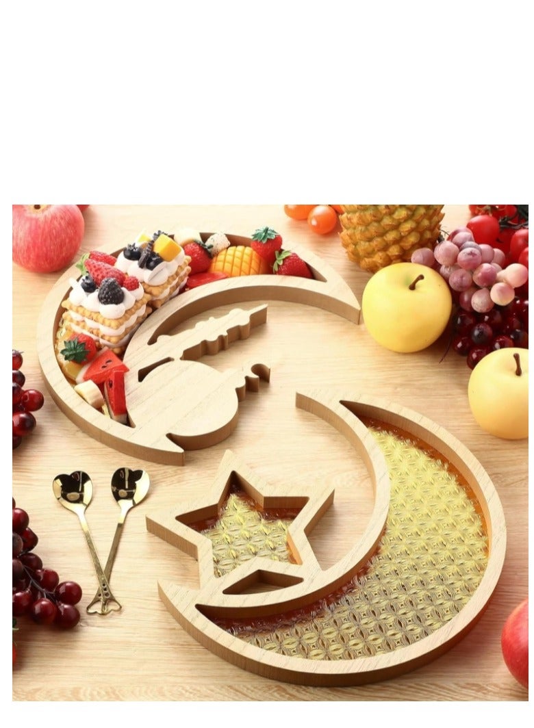 Y&D Ramadan Tray Eid Mubarak Tray Ramadan Kareem Moon Star Shape Tray Decoration Islam Wooden Artistic Moon Star Dessert Tray Ramadan Decorations for Table Moon Star Dessert Tray - Image 4