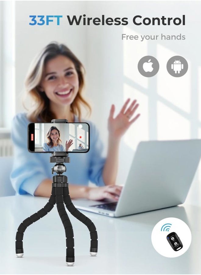UBeesize Phone Tripod Pro S, Premium Flexible Phone Tripod with Wireless Remote, Mini Tripod Stand for Camera GoPro/Mobile (Upgraded), Black  - Image 5