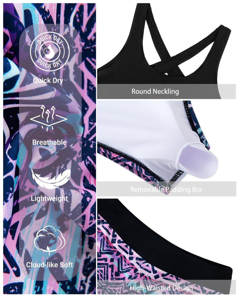 Holipick Tribal 3 Piece Tankini Swimsuits for Women Tummy Control Bathing Suits Swim Tank Top with Bra Boy Shorts Teen Swimwear M - Image 5