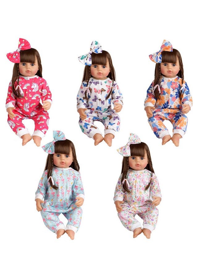 sweet dolly Sweet Dolly Reborn Baby Doll Clothes Accessories, 5 Set of Doll Clothes, Jumpsuit Bow Headband Outfits for 20 Inch to 22 Inch Dolls, 10 PCs in Total Doll Clothes and Accessories  - Image 2