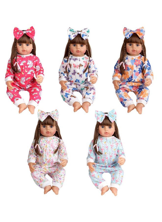sweet dolly Sweet Dolly Reborn Baby Doll Clothes Accessories, 5 Set of Doll Clothes, Jumpsuit Bow Headband Outfits for 20 Inch to 22 Inch Dolls, 10 PCs in Total Doll Clothes and Accessories  - Image 3
