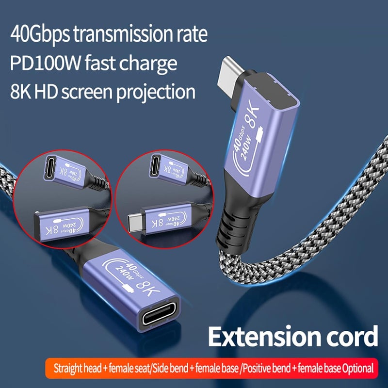 USB C 4 Extension Cable Male to Female 240W Fast Charging 4K Video Output for Phone 16 15 and Laptops - Image 3