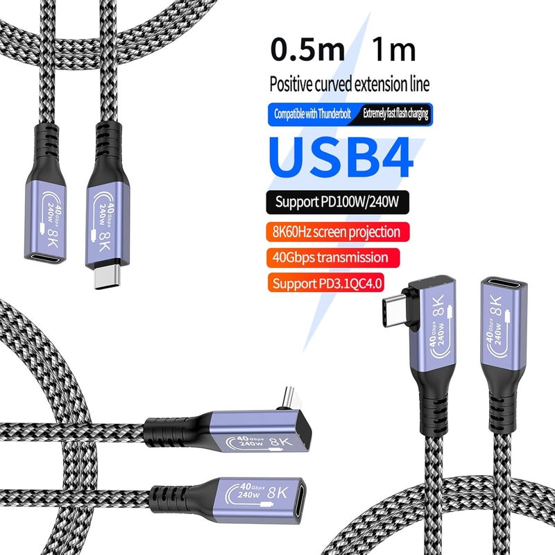 USB C 4 Extension Cable Male to Female 240W Fast Charging 4K Video Output for Phone 16 15 and Laptops - Image 5