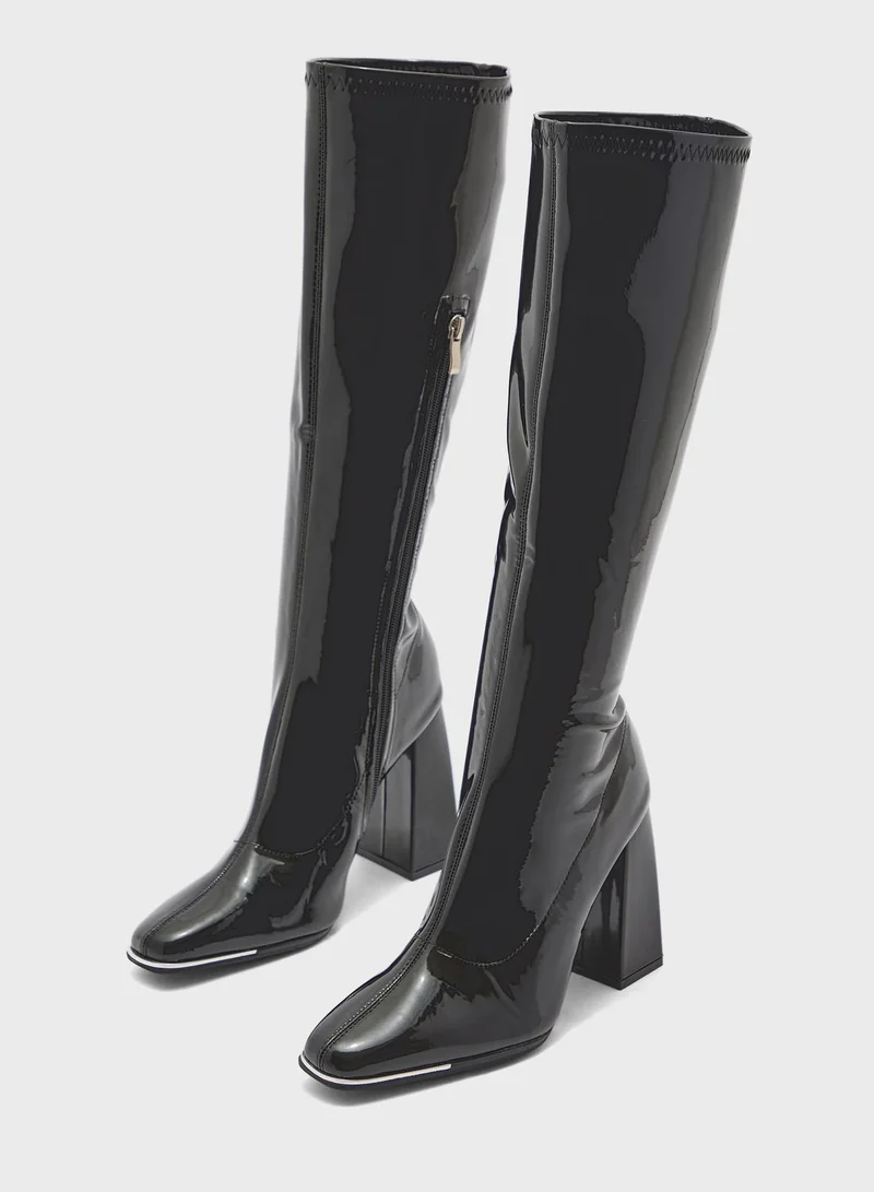 Ginger Patent Shoe Detail Knee High Boot