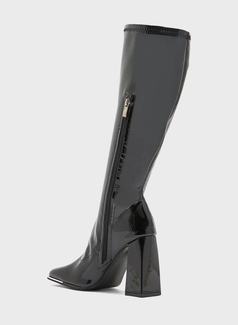Ginger Patent Shoe Detail Knee High Boot