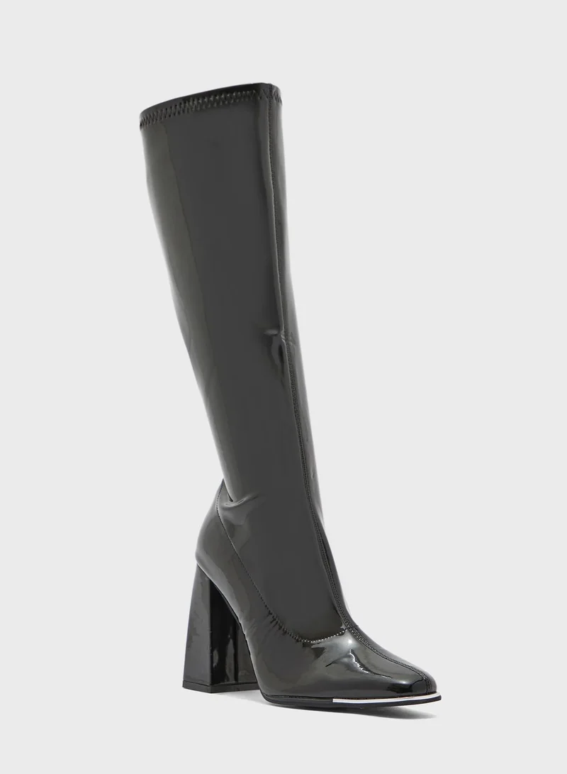 Ginger Patent Shoe Detail Knee High Boot