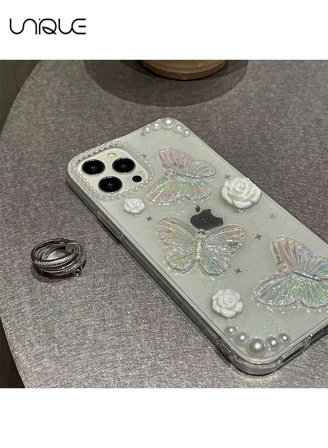 Unique For iPhone 16 Pro Max Case - 3D Butterfly Rose Flower Shiny Girl Phone Case - Clear Phone Case - TPU Drop Protection - Image 4