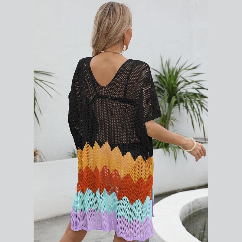 Swimsuit Covers Up Loose Beach Female V-Neck Beach Dress Hollow Out Bathing Suit Women Knitted Swimsuit - Image 5