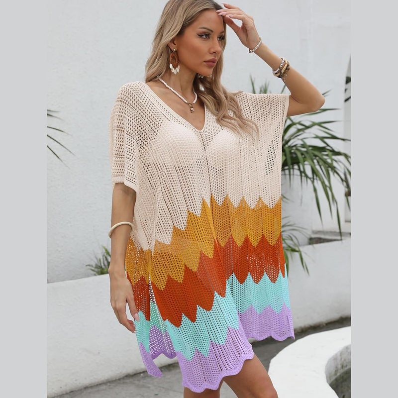 Swimsuit Covers Up Loose Beach Female V-Neck Beach Dress Hollow Out Bathing Suit Women Knitted Swimsuit - Image 3