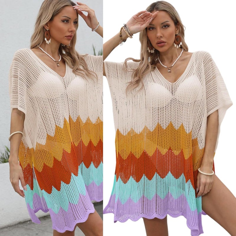 Swimsuit Covers Up Loose Beach Female V-Neck Beach Dress Hollow Out Bathing Suit Women Knitted Swimsuit - Image 2
