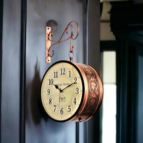Vintage Clock Iron Handcrafted Double Side Clock With English Numbers (8 Inches Size Rose Gold Finish Floral Design Vc-65471), Analog - Image 5